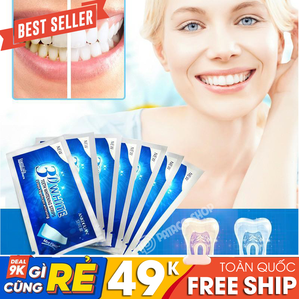 (Top 10 trắng răng)  Hộp Miếng dán trắng răng tiện lợi 3D White Teeth Whitening Strips 5d Crest 1 hour DSDTR71