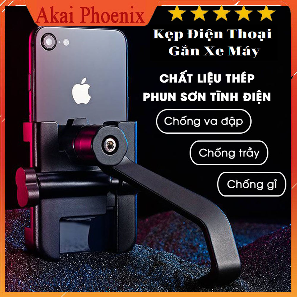 Giá Đỡ Điện Thoại Xe Máy - Kẹp Điện Thoại Xe Máy Chất Liệu Kim Loại , Xoay 360 Độ , Chống Rung , Chống Cướp Cực Chắc Chắn Tặng Kèm Lục Giác Dễ Dàng Lắp Đặt