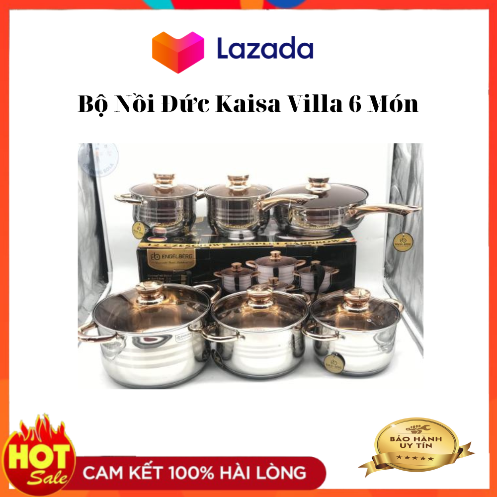 Bộ nồi đức kaisa villa 6 món vung kính công nghệ đức cao cấp, dùng cho mọi loại bếp đặc biệt là bếp từ.