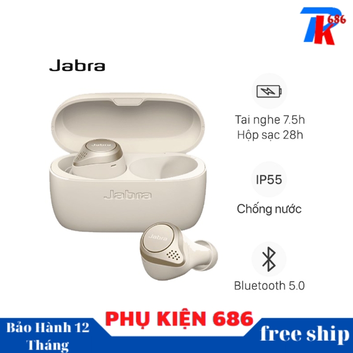 Tai nghe bluetooth true wireless jabra elite 75t, tai nghe nhét tai không dây, chất âm thanh cao, âm trầm mạnh mẽ, pin trâu sử dụng tối đa 28h, chống nước và chống bụi ip55, dùng được cho iphone, samsung, oppe, xiaomi, ...