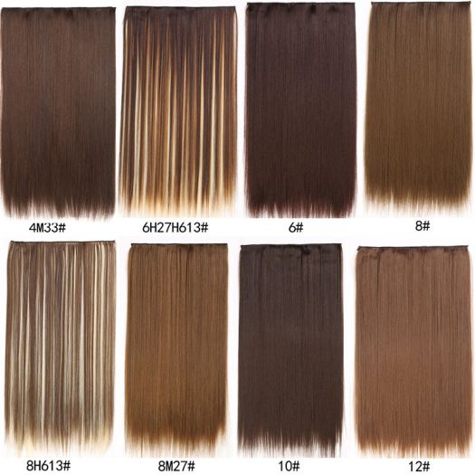 Kẹp Thẳng Dài Nối Tóc Tổng Hợp Một Mảnh, 5 Kẹp Tóc Giả Màu Vàng Tóc Đen