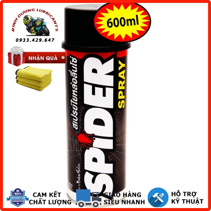 Xịt dưỡng sên, bôi trơn sên giá rẻ Spider -BZ-THUNDER-SPRAYKING - Xịt dưỡng sên SPIDER SPRAY 600ml Thái Lan⛽️BÌNH DƯƠNG LUBRICANTS⛽️
