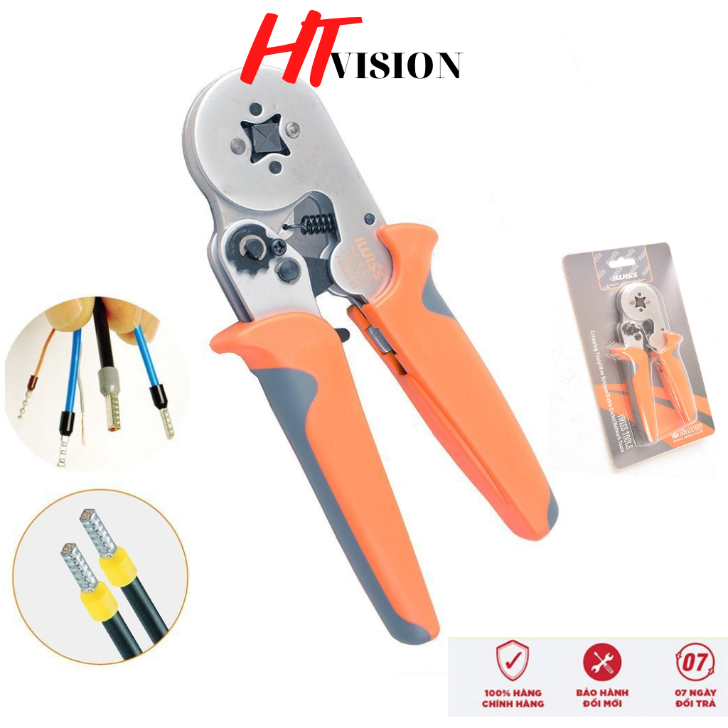 Kìm bấm cos vuông IWISS HSC8 6-4 tự điều chỉnh cos ống tròn cos pin hàng chính hãng, bấm các đầu ống tròn đầu cos pin