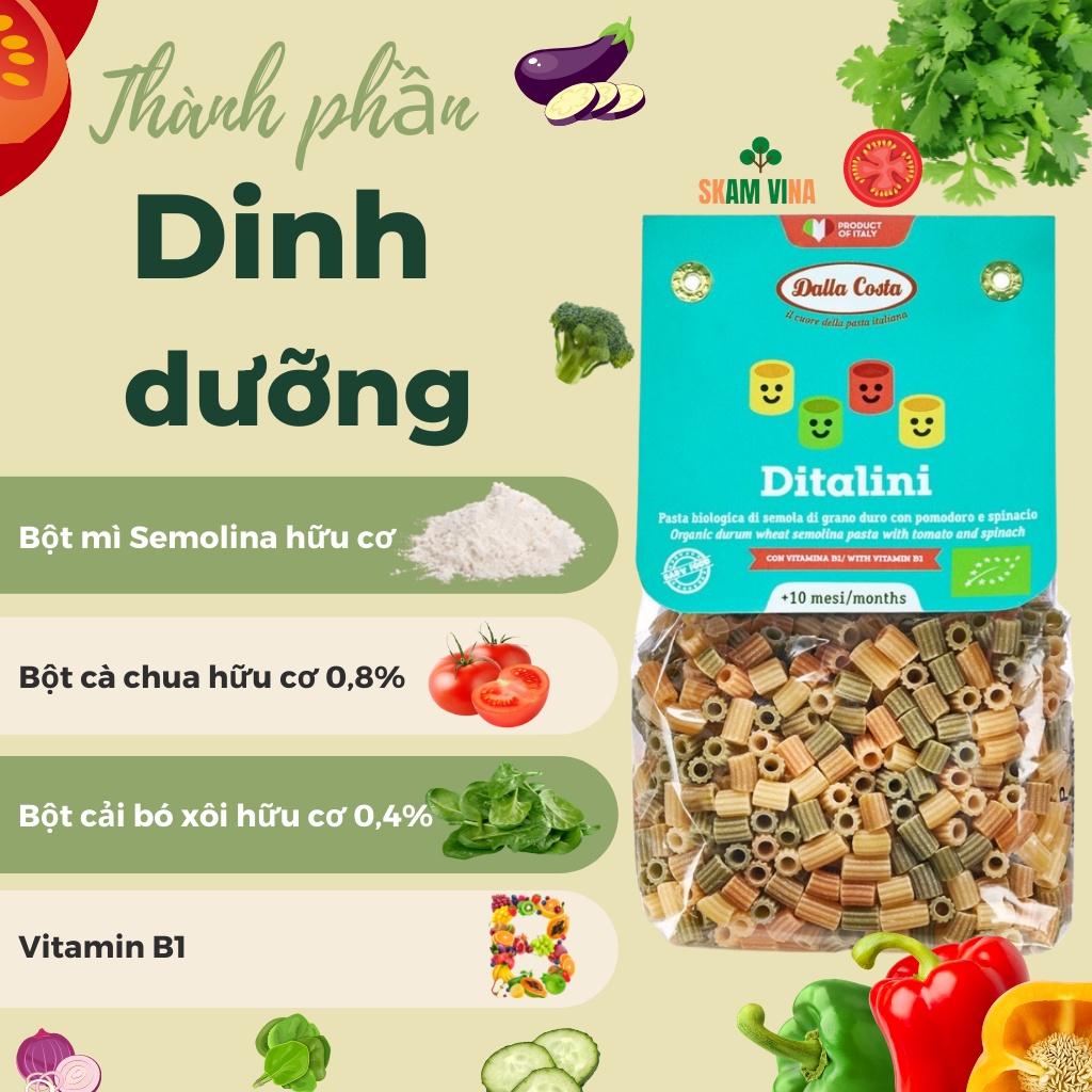 Nui ống ngắn rau củ hữu cơ cho bé 200g