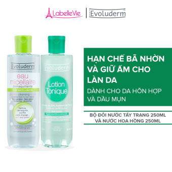 Bộ chăm sóc da nước tẩy trang và nước hoa hồng dành cho da dầu mụn Evoluderm giúp giảm thâm, giảm mụn hiệu quả 250ml