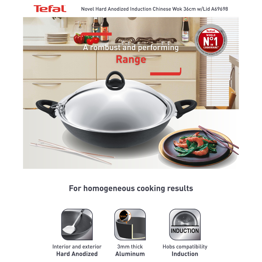 Tefal Novel IH 36cm Chinese Wok with Lid A69698 | Lazada Singapore