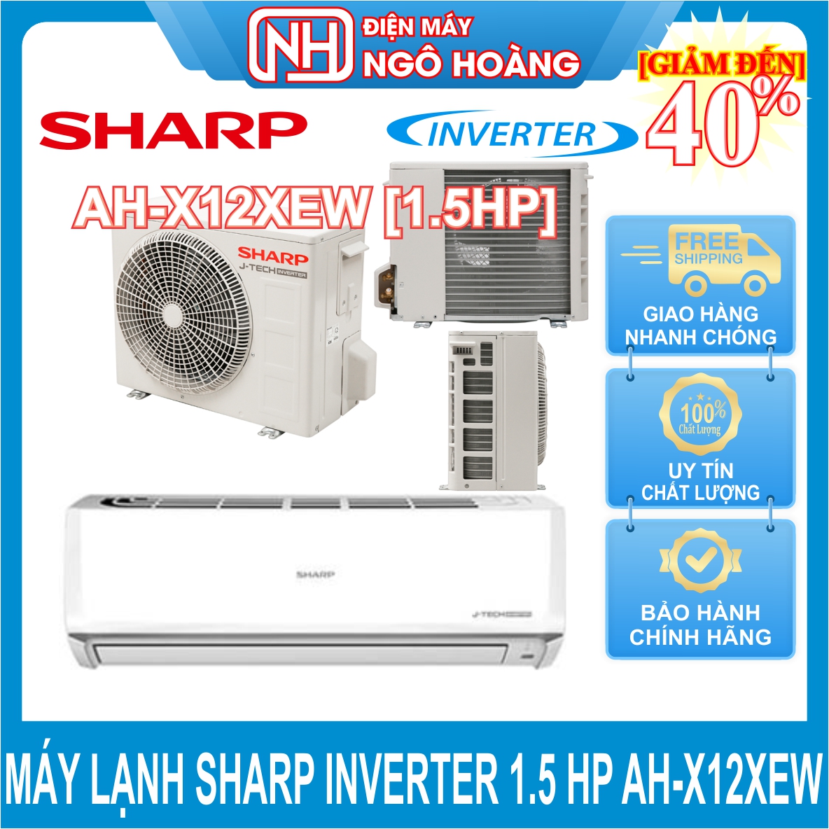 X13ZEW AH-X13ZEW Máy lạnh Sharp Inverter 1.5 HP  giao hàng miễn phí HCM, ngoại tỉnh tính phí vận chuyển
