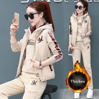 Bộ 3 Món, Bộ Đồ Nữ Tracksuit Áo Hoodie Mùa Đông + Áo Vest + Quần Bộ Đồ Theo Dõi Bộ Đồ Thể Thao Nhung Ấm Áp Ngoại Cỡ, Quần Áo Nữ