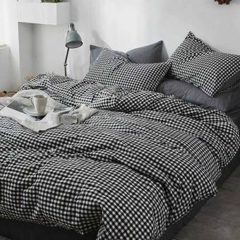 Bộ Chăn Ga Gối Cotton Poly Caro Kẻ Xám Bộ Chăn Ga Gối Cao Cấp Nhập Khẩu 5 Món, 4 Món Sản Phẩm Chăn Ga Gối Nệm Dùng 4 Mùa