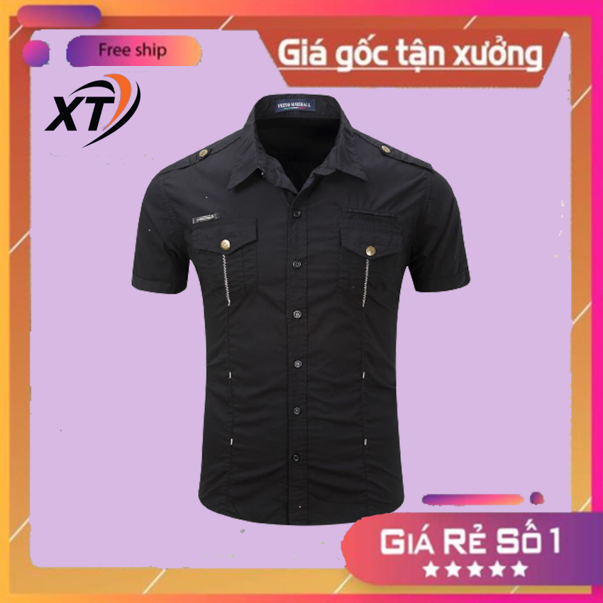 Áo sơ mi, Áo sơ mi nam cộc tay, 2 túi ngực, đường thêu trước ngực, tạo điểm nhấn cho chiếc áo của bạn, cách điệu H40