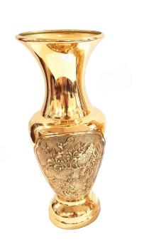 Đôi lọ hoa Lục Bình Mai Đào bằng đồng cao 30 cm màu vàng sáng bóng