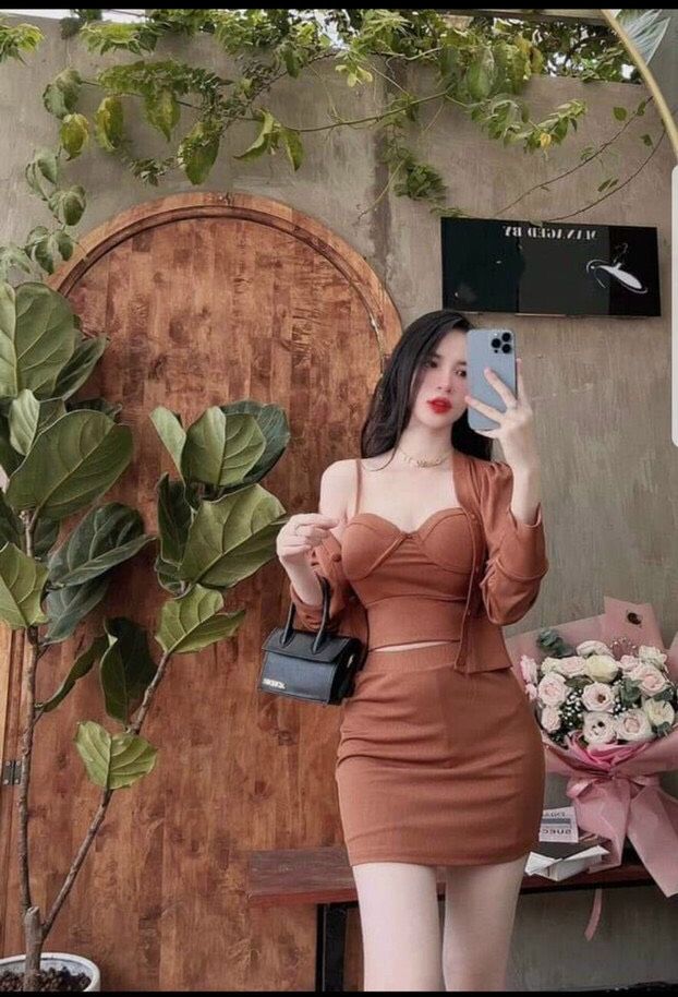 Sét 3 món áo 2 dây kèm chân váy có lót free size dưới 55kg