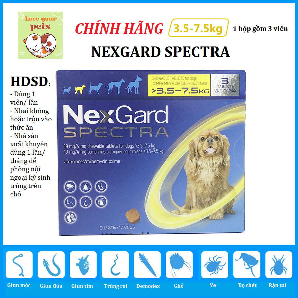 Viên uống nexgard spectra ve ghẻ, xổ giun trên chó 3,5-7,5kg