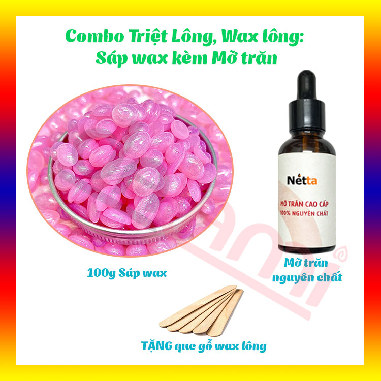  Combo Sáp Wax Lông kèm Mỡ Trăn Nguyên Chất - Combo Triệt lông 100g Sáp wax tẩy lông 10ml mỡ trăn triệt lông nguyên chất tặng que gỗ wax lông - Wax tẩy lông chân lông nách wax lông bikini vùng kín lông tay wax ria mép wax râu 