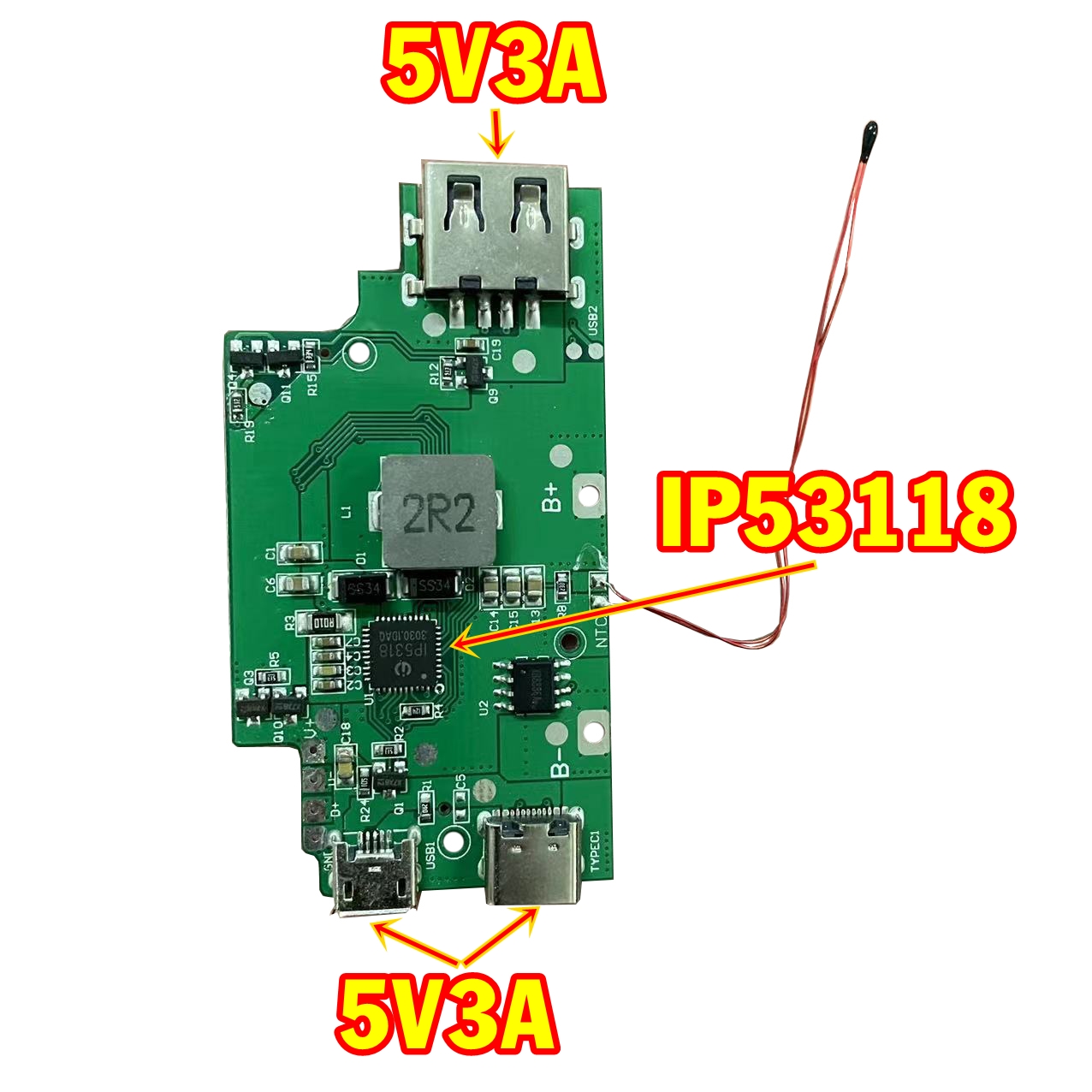 Mạch sạc dự phòng ip5318 5v3a có cảm biến nhiệt độ