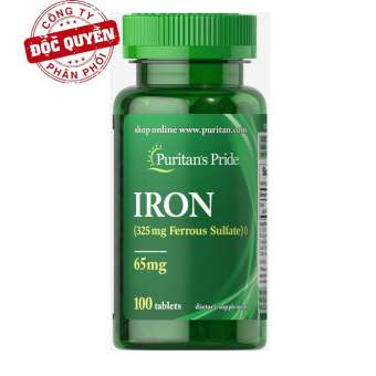 Viên uống bổ sung sắt, giúp bổ máu (HSD: 11/2023), ngăn ngừa thiếu máu Puritan's Pride Iron 65mg 100 viên