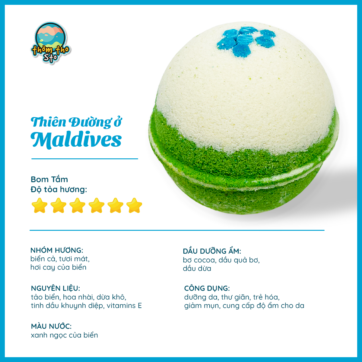 Bom tắm, Thơm Tho Sto, viên sủi bồn tắm sủi màu sắc THIÊN ĐƯỜNG Ở MALDIVES bath bomb