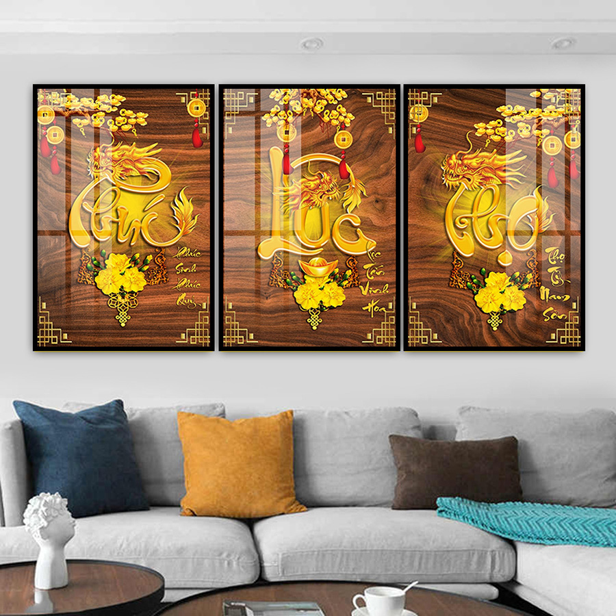 Tranh Laminate Tráng Gương - Tranh Treo Tường Chữ Thư Pháp - Phúc Lộc Thọ