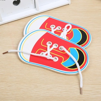 Children Wooden Lacing Shoes Toddler Kids Teaching Tie Shoelaces Toys - Intl July 2018 - 4 Children Wooden Lacing Shoes Toddler Kids Teaching Tie Shoelaces Toys - intl - 4