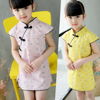 Girls Cheongsam Dress Short-sleeved Show Clothes Summer 2017 Newstyle Children's Costume Dress Baby Princess Skirt June 2018 - 2 Girls cheongsam dress short-sleeved show clothes summer 2017 Newstyle children's costume dress baby princess skirt - 2