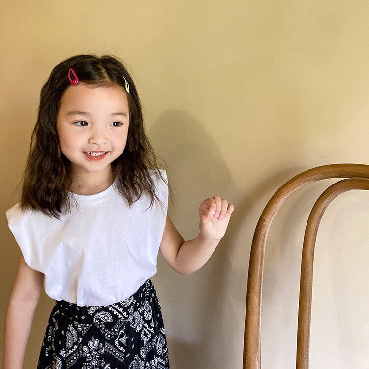 Áo thun trơn bé gái Gelu Kids cách điệu ống tay, chất liệu mềm mại thoải mái cho bé vận động-GLA018