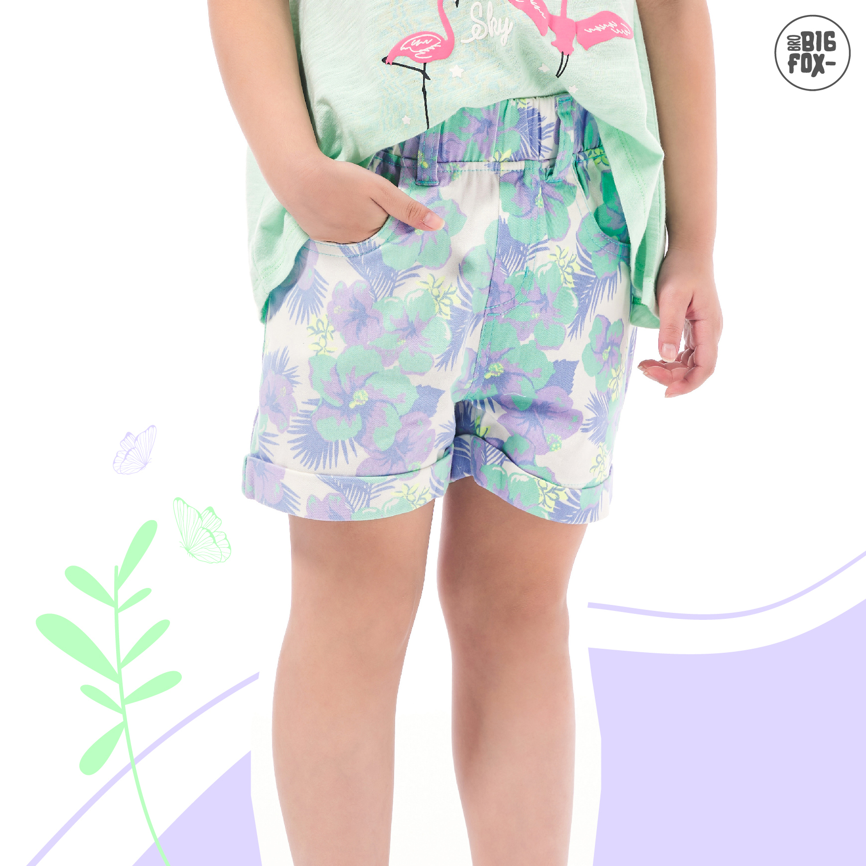 Quần Short KAKI Cho Bé Gái MissMeow Tới Size Đại. Quần Short Kaki Hoa Gấp Gấu 7-15