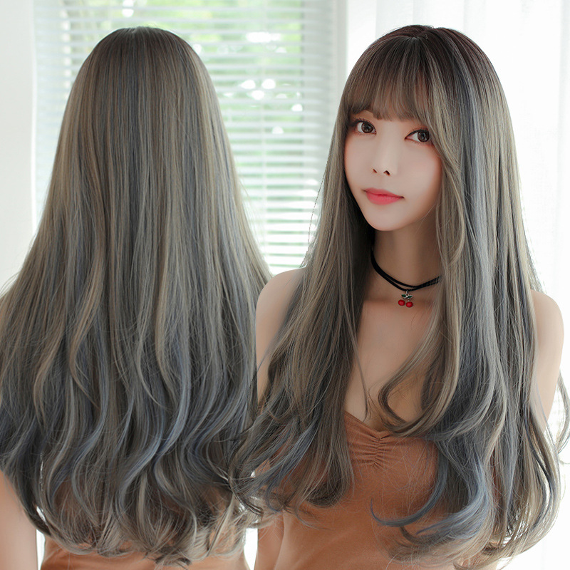 Tóc giả nữ nguyên đầu dài xoăn nhẹ sóng bồng bềnh 67cm, Tóc giả nữ dài hàn quốc, Tóc giả dài tự nhiên sống động, Tóc giả nữ hàn quốc 67 cm