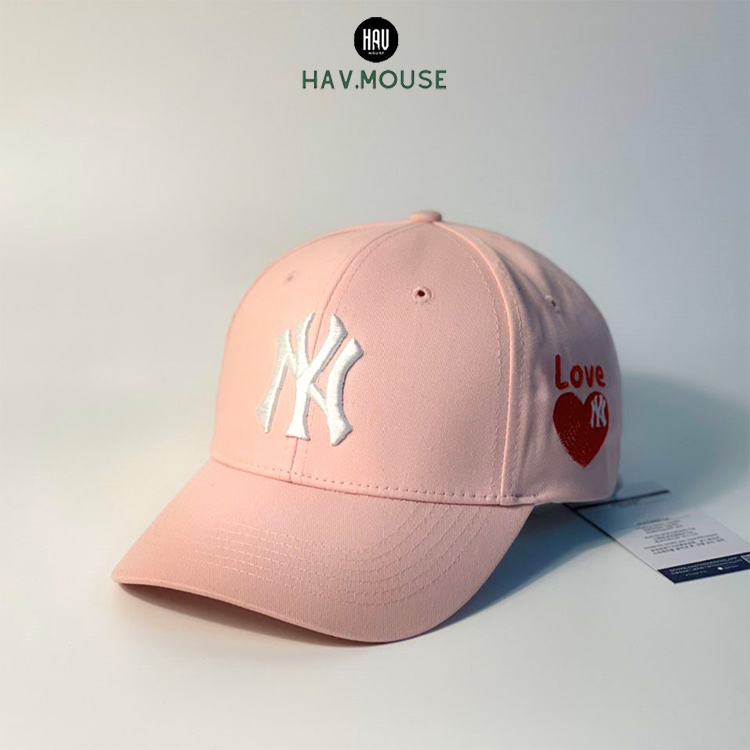Mũ lưỡi trai NY hồng logo trái tim Love thêu tinh tế phong cách Hàn Quốc Free size dành cho cả nam và nữ