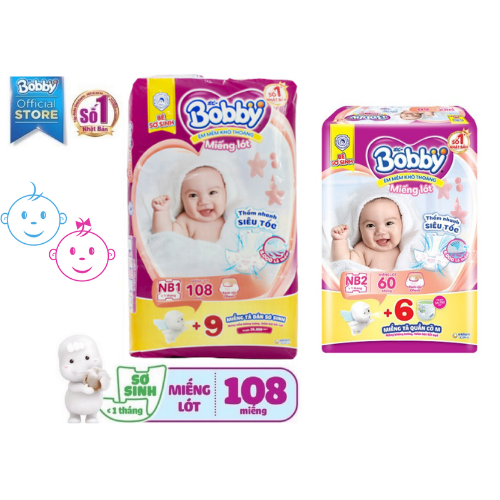 {Miễn ship} Miếng lót sơ sinh Bobby Newborn 1-108 và 2-60 miếng
