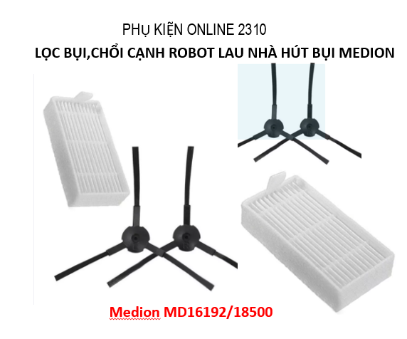 Combo 1 đôi chổi cạnh, 1 lọc bụi robot medion 18500