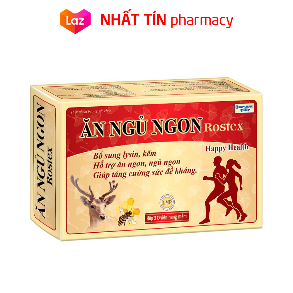 Viên ăn ngủ ngon Rostex loại bỏ mất ngủ căng thẳng stress tăng cường sức đề kháng - Hộp 30 viên - NHẤT TÍN PHARMACY