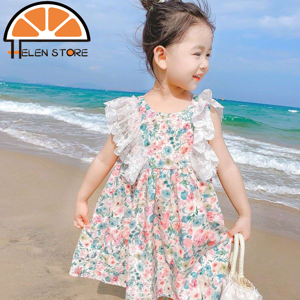 Hs đầm hoa trẻ em đầm em bé đầm thời trang đầm công chúa đầm không tay đầm retro