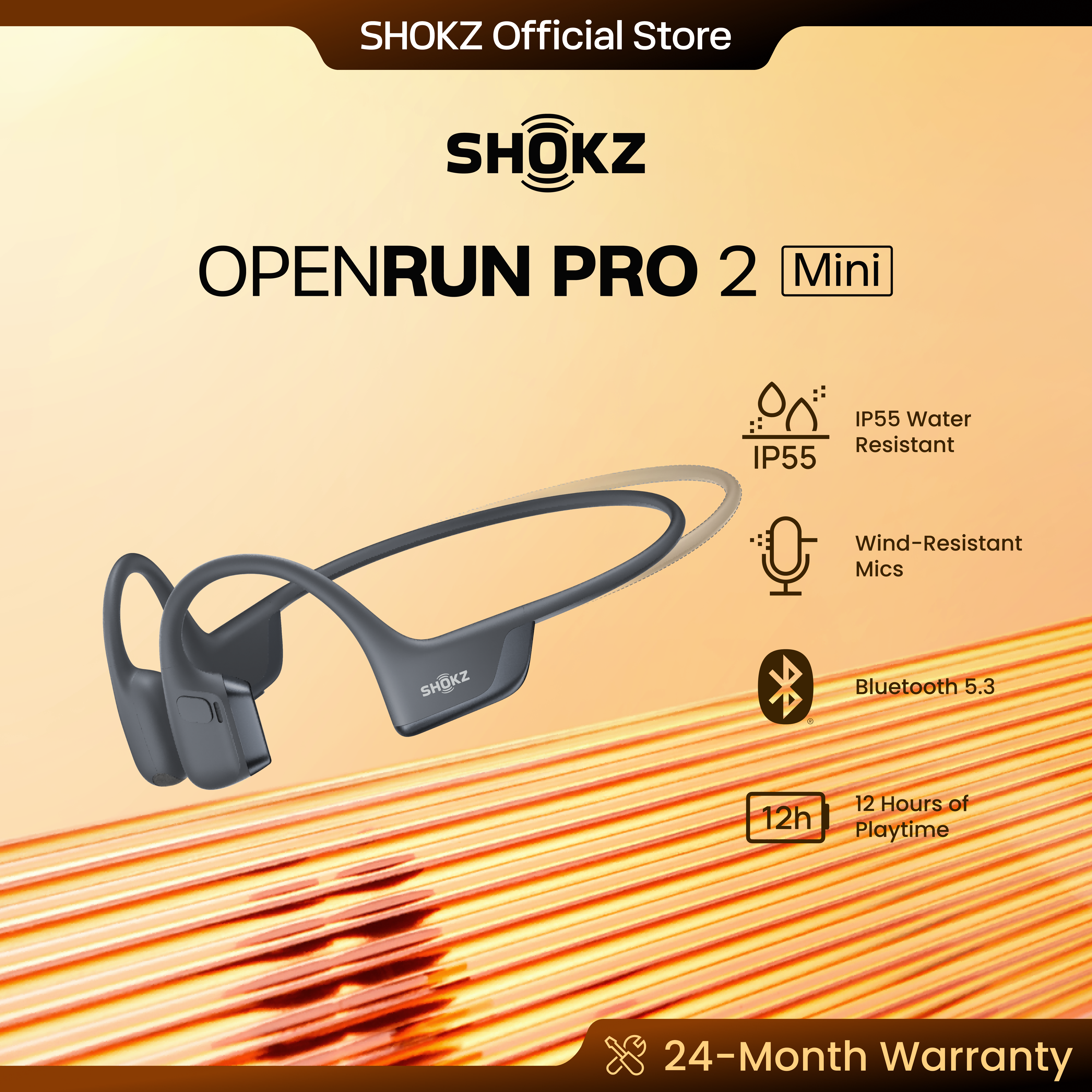 [SG Local Shipping] SHOKZ S821 OpenRun Pro 2 Mini [2-year Warranty]Bone Conduction Sports Headphones, Open-Ear Wireless Earphones with Bluetooth 5.3, Noise Cancelling Mics, IP55 Waterproof, 12h Playtime for Running, USB-C Quick Charge
