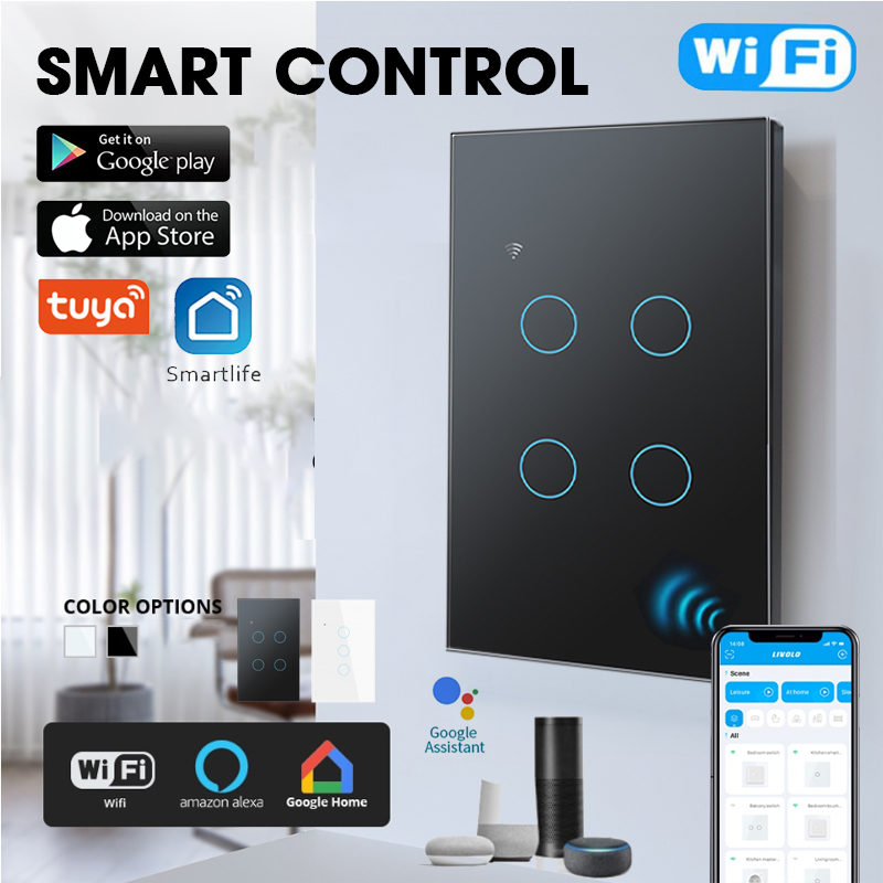Tuya us công tắc thông minh công tắc cảm ứng thông minh wifi công tắc đèn tường 100v-250v 10a 1/2/3/4 gang hỗ trợ ứng dụng/cảm ứng/điều khiển bằng giọng nói nhà thông minh thông dụng