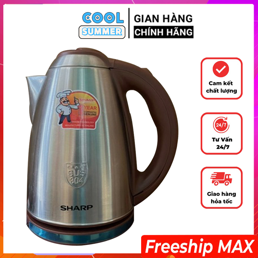 Ấm siêu tốc inox - ấn đun nước siêu tốc Sharp KS-102 dung tích 2L, tiết kiệm điện, siêu bền - Bảo hành 12 tháng