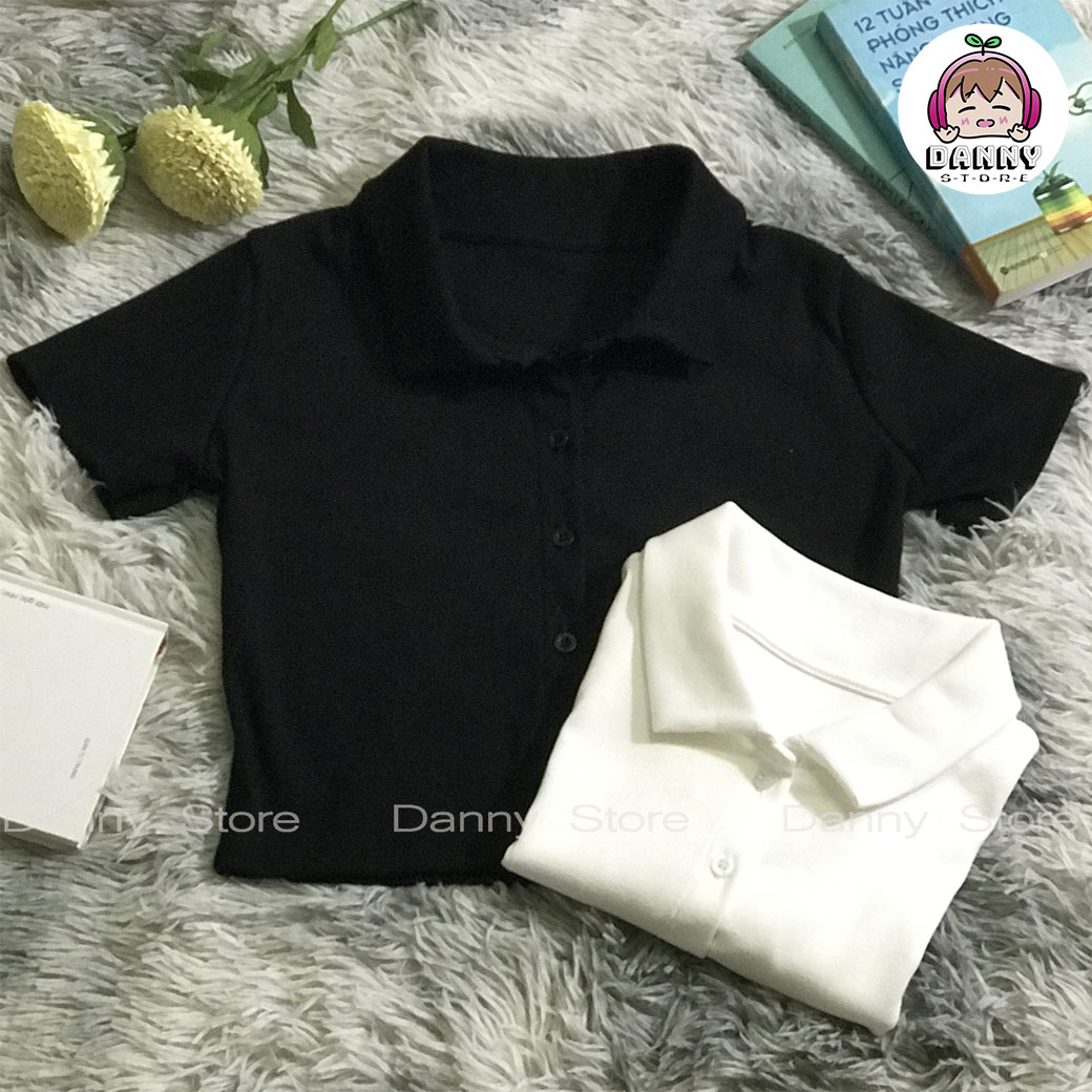 Áo Crotop cổ polo thun gân, Áo Crotop ôm siêu xinh phong cách Hàn Quốc