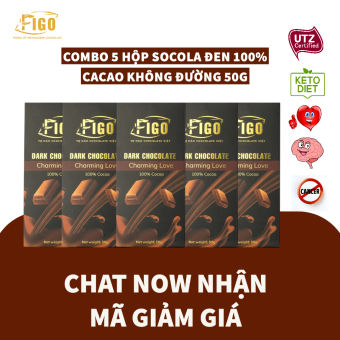 Combo 5 thanh Socola đen không đường 100% cacao nguyên chất Figo 50g (keto, diet )