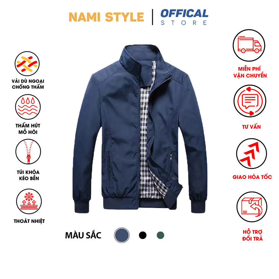 Áo Khoác dù nam, áo khoác gió nam chống nước unisex Lót Vải Caro Chất Dù Thời Trang Nhiều Màu