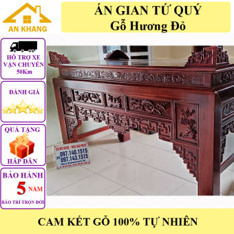 Án Gian Tứ Quý Gỗ Hương Đỏ TM017 - Bàn Thờ Gia Tiên Hàng Vip Không Rác, Sơn PU Chống Chầy Xước ,Tặng Tam Sơn. Bảo Hành 5 năm