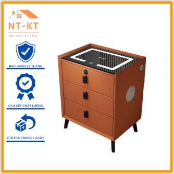 Tab Đầu Giường Thông Minh, Tủ Đầu Giường Bọc Da Hiện Đại, Có Loa Bluetooth, Khoá Vân Tay, Sạc Không Dây Và Đèn Ngủ Led