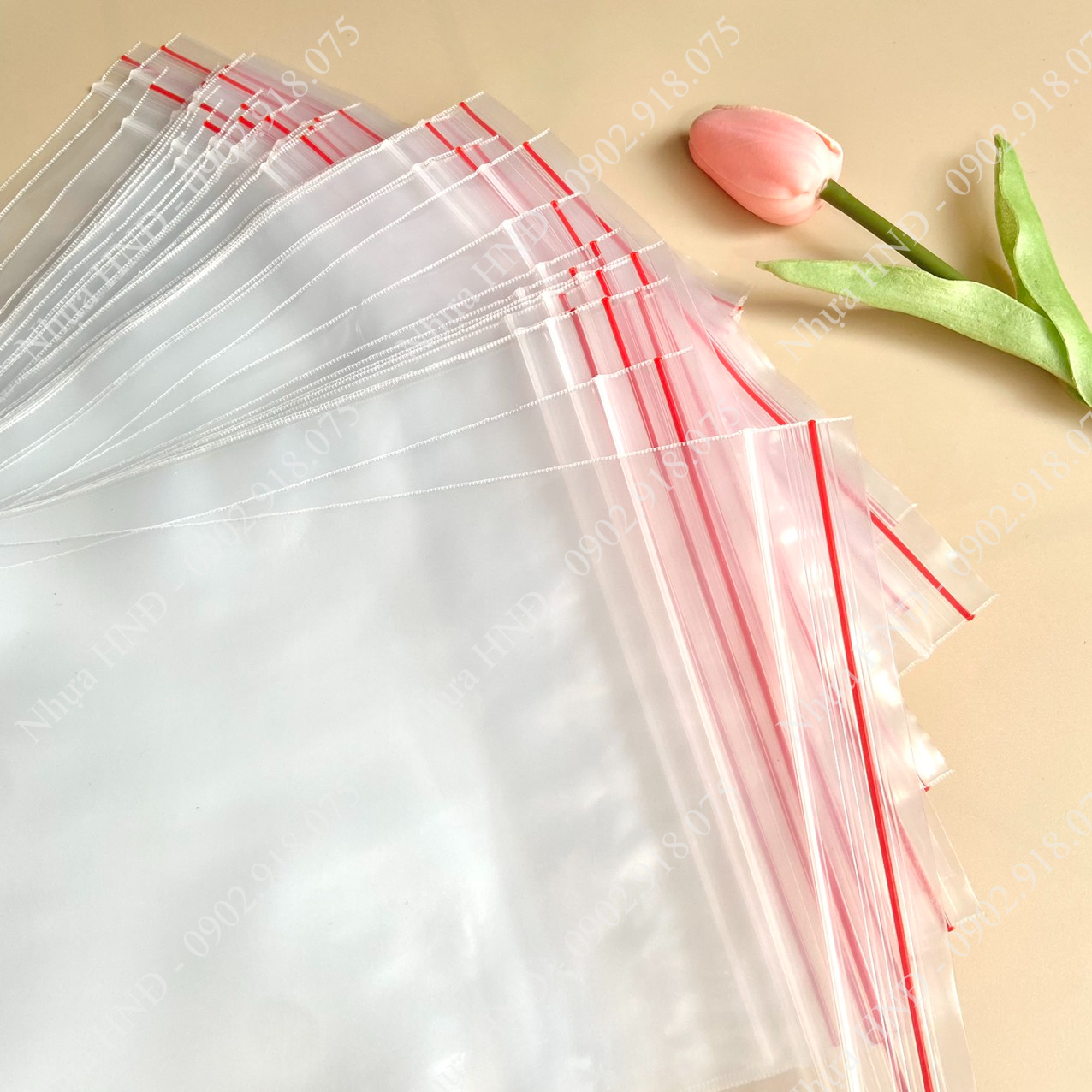 500g túi zip chỉ đỏ loại dày – nhựa hnđ