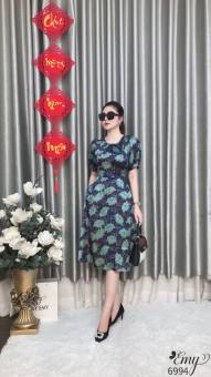 Đầm EMY EM6994 Xoè Lụa Vân Xanh