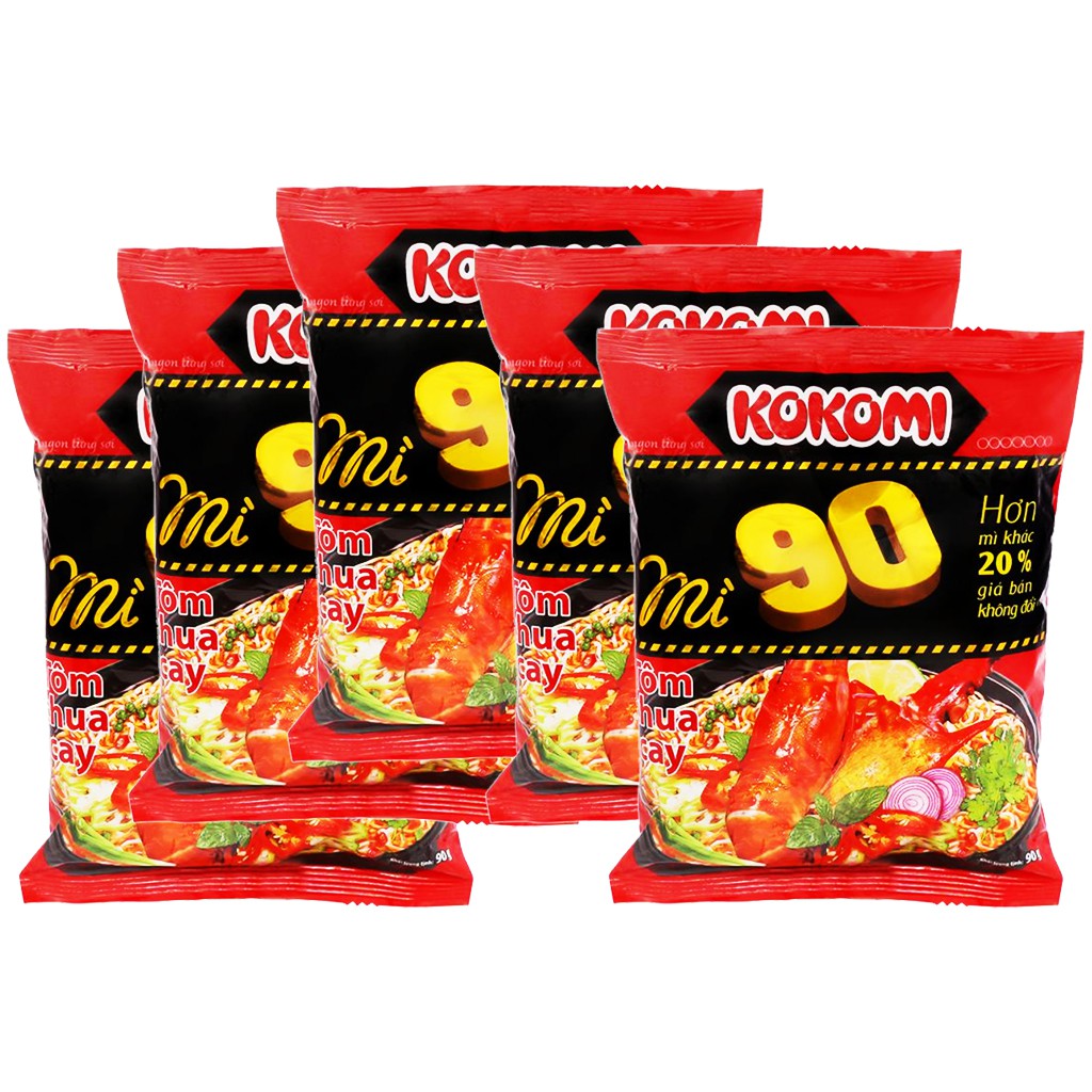 (Combo 5 gói x 90g) Mì Kokomi tôm chua cay gói lớn - Sợi mì dai, ngon