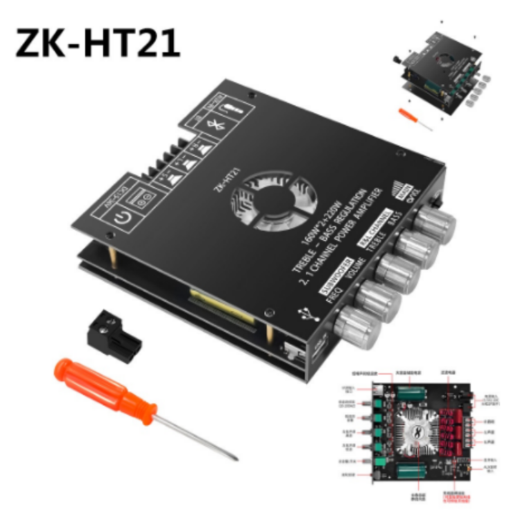 【มาถึง 1-3 วัน】ZK-HT21/YS-AS21 ลำฟโพงบูลทูธ ขยายเสียงโมดูลขยายเสียงซับวูฟเฟอร์ดิจิทัล บลูทูธ 2.1 ช่อง TDA7498E 160W*2+220W+12V