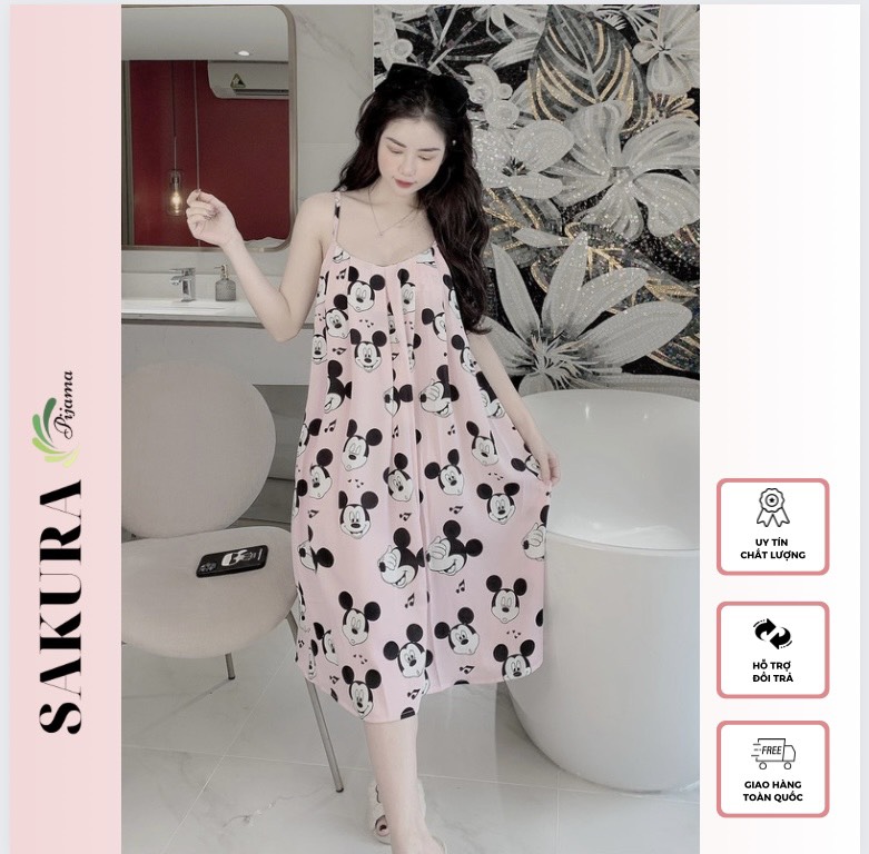 Váy 2 dây dáng dài đi biển sexy xinh đẹp lụa ngủ cao cấp SAKURA DD