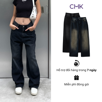 Quần jean nữ CHICMONKI lưng thấp, 2 màu đen trơn và wash - LOW RISE JEANS CMJ1596