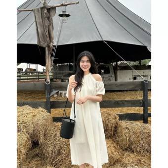 Váy suông đi biển cổ yếm cộc tay khoét vai 2 lớp đầm maxi đi biển dáng dài 3 màu mềm mại