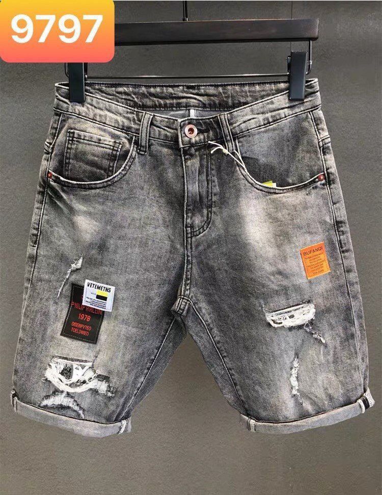 Quần short jean nam rách thêu logo trẻ trung chất vải dày co giãn mẫu mới nhất cao cấp
