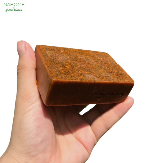 Xà bông bồ hòn Cốm Nghệ Tía Tô, giảm mụn, mờ thâm nám, dưỡng sáng da, phù hợp với da khô, mùi hương thảo, dạng bánh 120gr - Xà phòng Bồ hòn bếp xanh, dùng rửa mặt và tắm, đã được kiểm định chất lượng Nahome