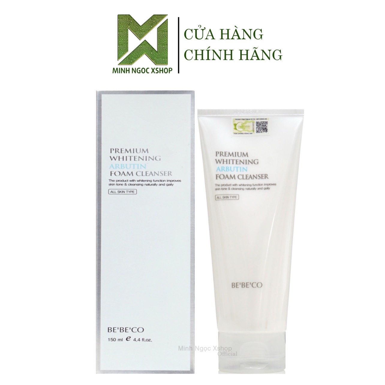 Sữa rửa mặt Bebeco, sữa rửa mặt dưỡng trắng và phục hồi da cao cấp Bebeco Premium Whitening Arbutin Foam Cleanser 150ml